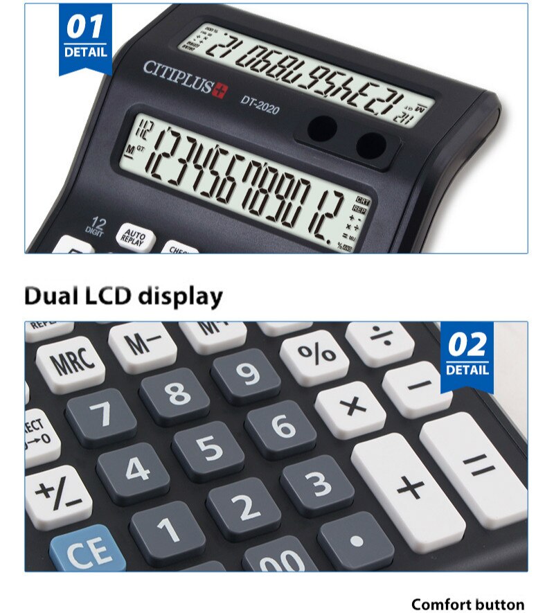 Citiplus Desktop Calculator Dual Display Display 12-digit 112-step Abs Plastic Material Ct Review Function Calculator
