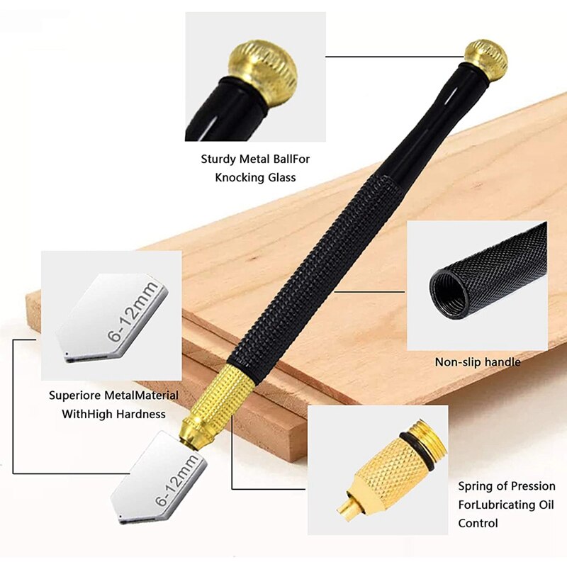 Oil Feed Glass Cutter Kit,Glass Cutting Tool With Handle, Ruler, Scriber Pen Etc, For Cutting Mirror, Tile And Glass