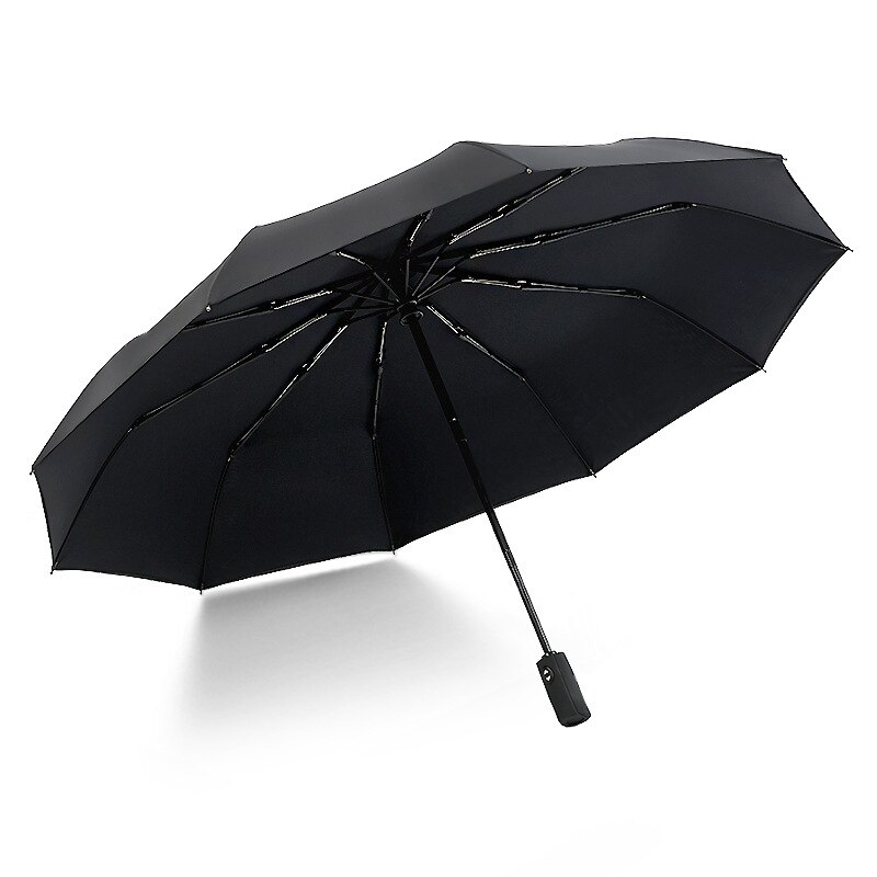 Two-layer Rain Umbrellas Men Women Automatic 3 Fold Windproof 10 Ribs Large Parasol Female Sunny Rainy Solid Color Umbrella: black