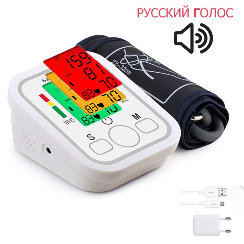 Russische Voice Automatische Digitale Bovenarm Bloeddrukmeter Bp Tonometer Bloeddrukmeter