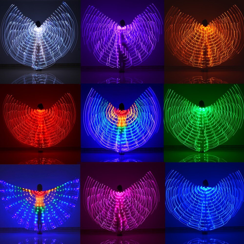 Alas LED para danza del vientre, alas de Isis para Halloween, accesorios, lámpara LED brillante, alas, accesorios para disfraces de danza del vientre, palos para adultos y niños