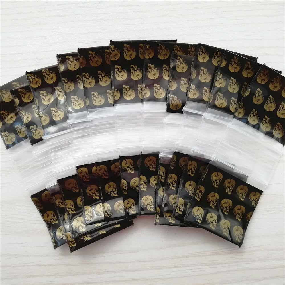 5858 Reißverschluss sehr klein Kunststoff taschen 100 Ziplock Baggies abspielen Junge Hase Wiederverschließbaren Polyethylen Griff Siegel Taschen 05: Gold Schädel / Größe(Zoll) 1.75X1.75
