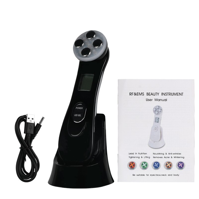 Mesoterapia electroporación LED terapia de luz de fotones RF EMS rejuvenecimiento de la piel máquina de belleza de masaje para estiramiento facial: Black No Box