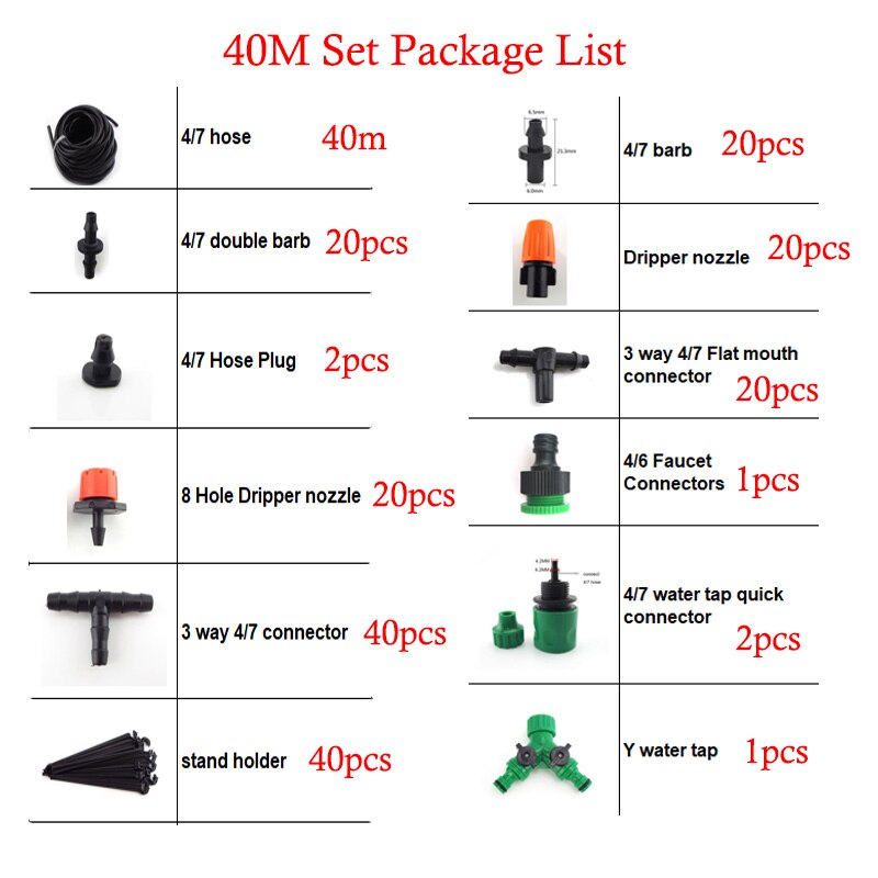 10m-50m Adjustable Micro Drip Irrigation Set Watering System Plant Garden Water Sprinklers Automatic Watering Nozzle Kit: 40M set