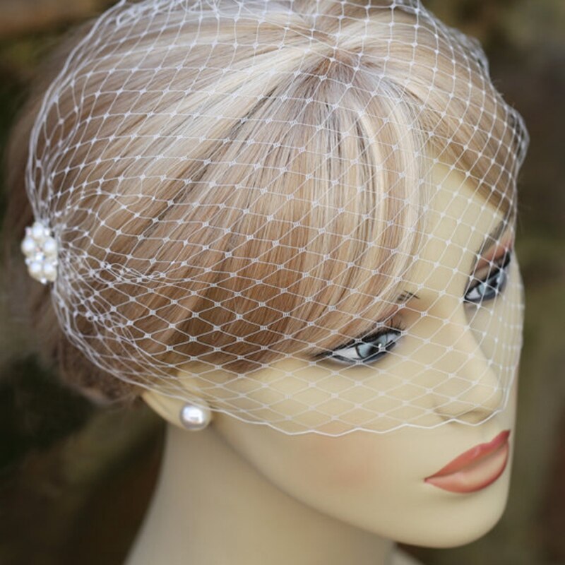 White pearl wedding veil bridal birdcage veil cathedral wedding veil wedding accessories