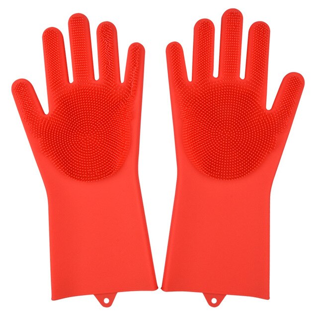 Guantes mágicos de silicona con estropajo para lavado de platos, manoplas de goma, resistentes al calor, para el hogar y la cocina, 1 par: 5
