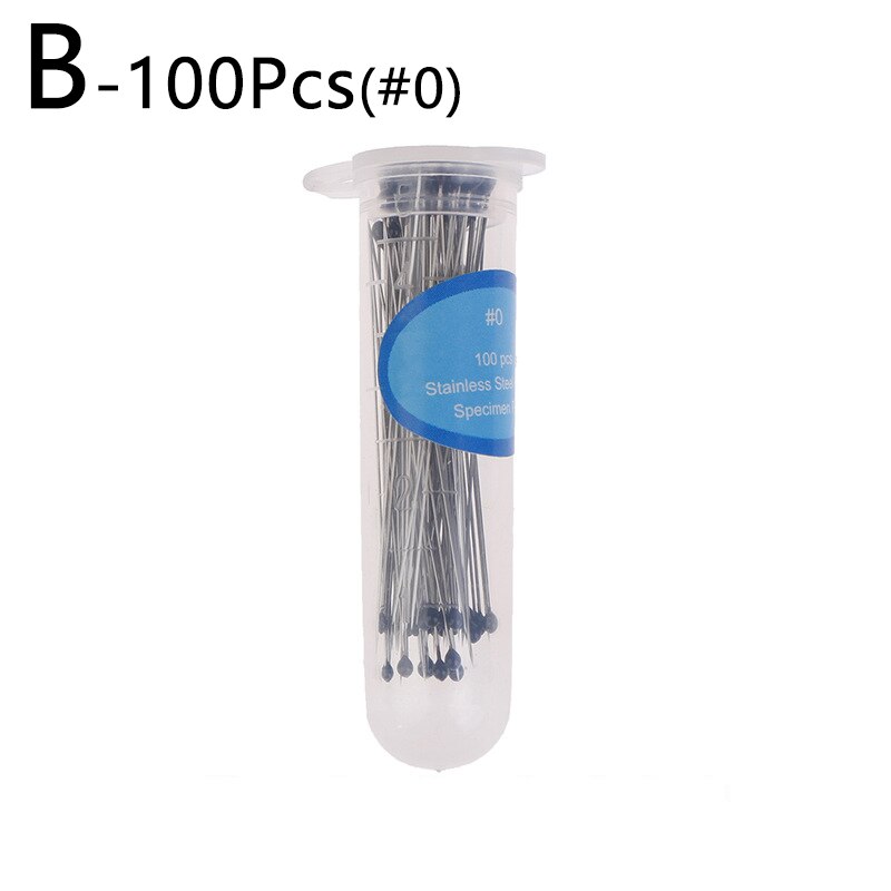 100Pcs Rvs Specimen Naald Met Opbergdoos Insect Pinnen Voor School Lab Entomologie Body Dissectie Insect Naald: 0