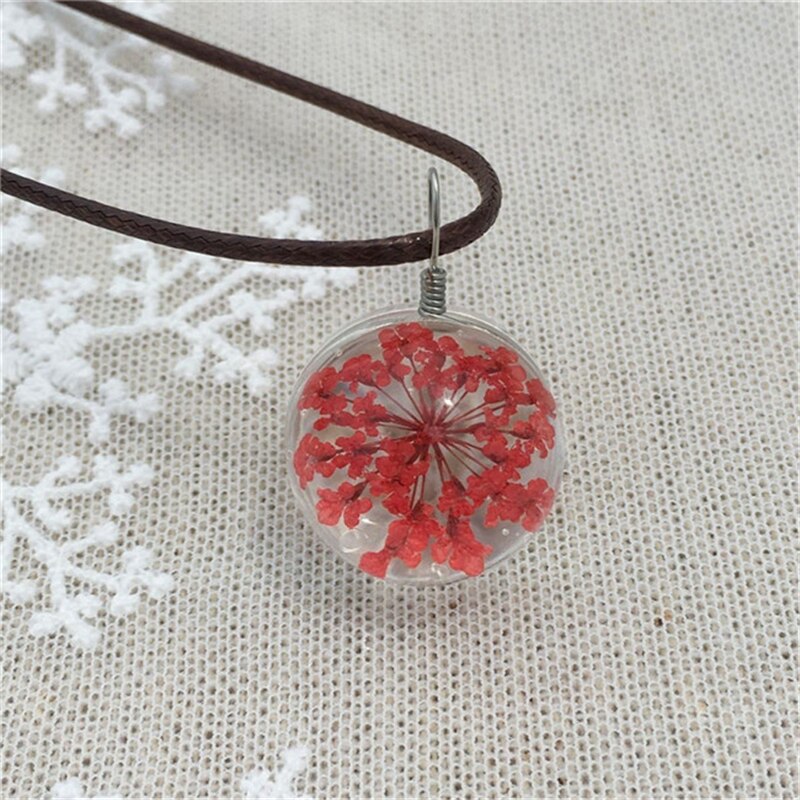 Runde Löwenzahn getrocknete Blume Anhänger Halskette Charme natürliche Löwenzahn Glas Cabochon transparent Glücklich Wunsch Glaskugel Schmuck: Gold-farbe