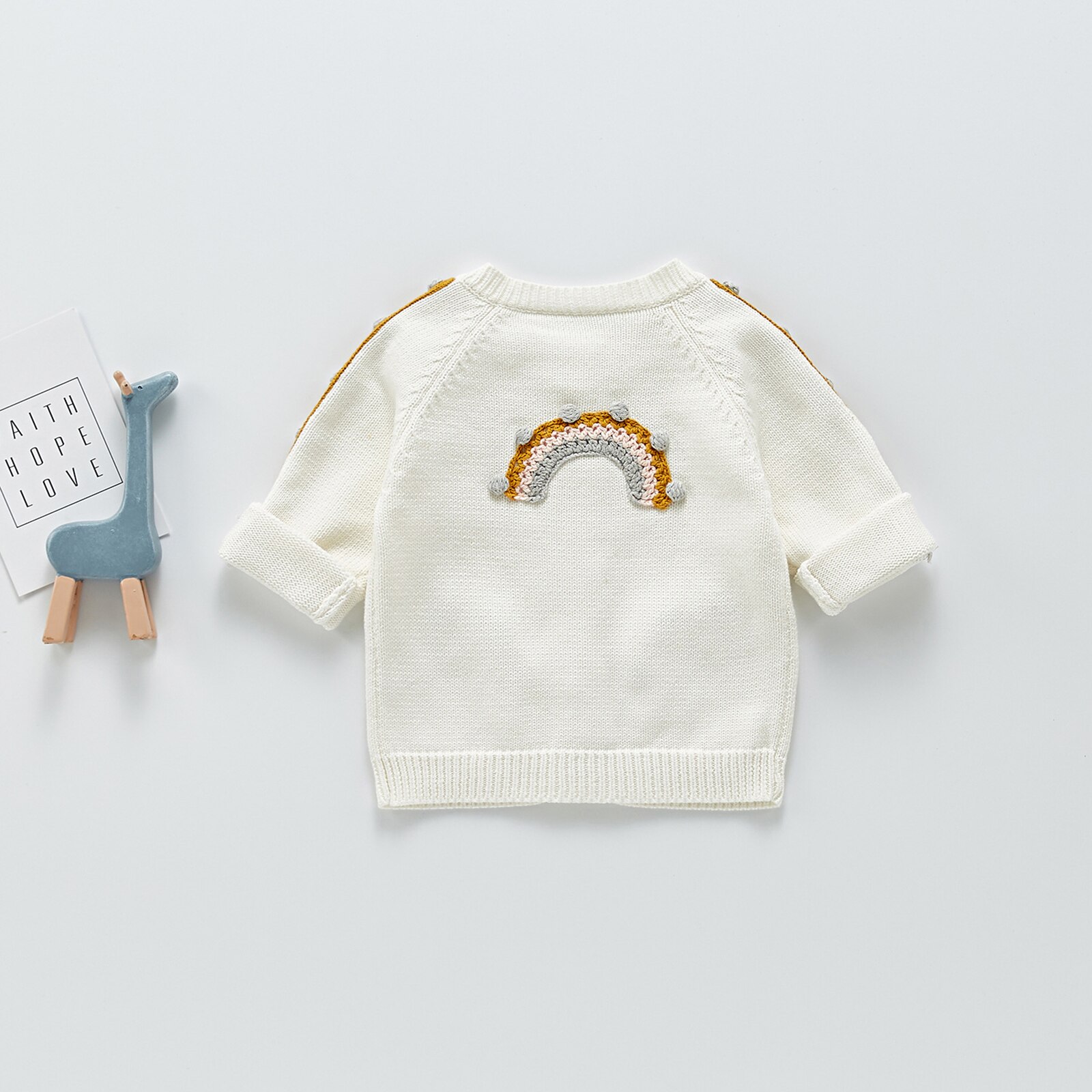 6M-3Y Baby Meisjes Trui Vest Regenboog Patroon Lange Mouw Jasje Knitwear Single-Breasted Herfst Casual Gebreide Vest