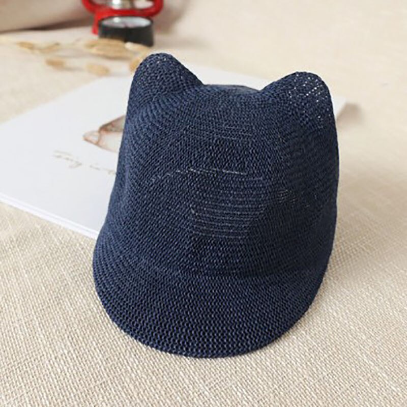 Nette Baby Hut Mit Ohren Sommer Stroh Mesh Baby Mädchen Junge Hut Kinder Snapback Baseball Cap Kinder Strand Sonnenhut: style 1 navy blue