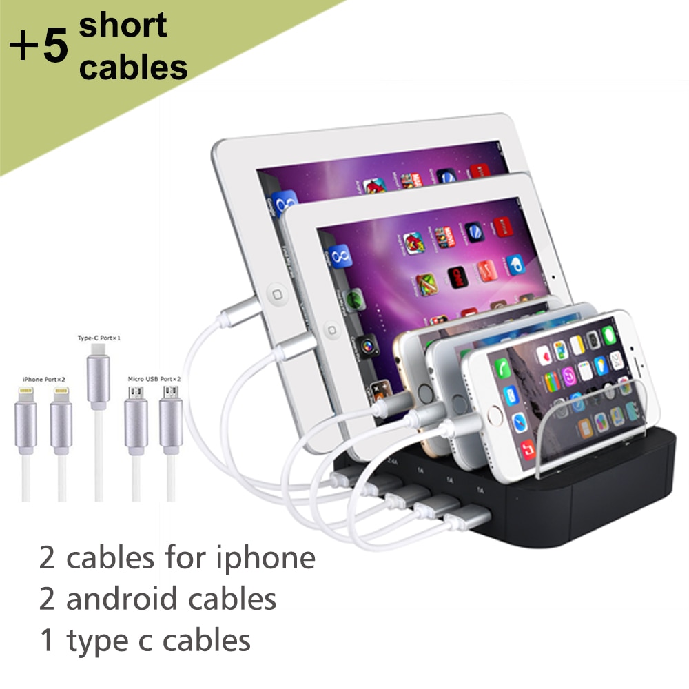 Evfun USB Station de charge organisateur Dock 5 ports chargeur de bureau universel téléphone portable iPhone support de charge Multiple Multi dispositif