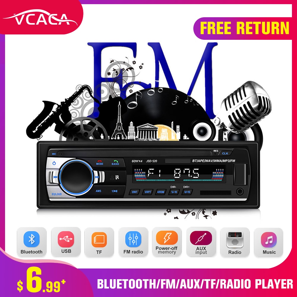 Vcaca Bluetooth Autoradio Autoradio Radio Fm Aux Ingang Ontvanger Sd Usb JSD-520 12V In-Dash 1 Din auto MP3 Multimedia Speler