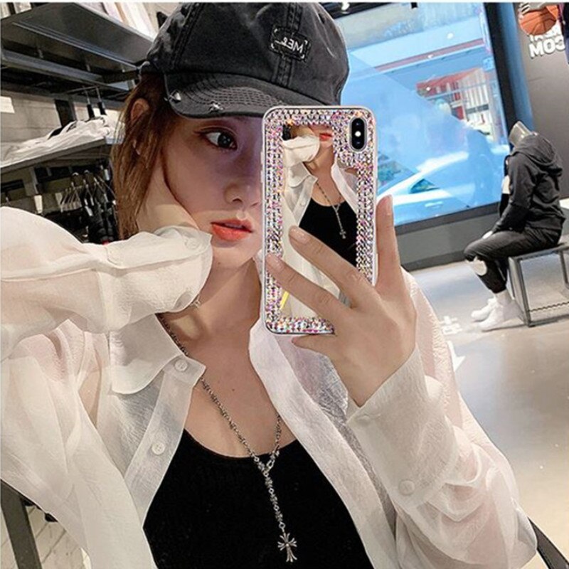 Dla Huawei Nova 7i 6se 3 3i 5 6 7 Pro P30 Mate 20Pro Honor 10 9 Lite P Smart 2019 szkło hartowane lustro Rhinestone Case