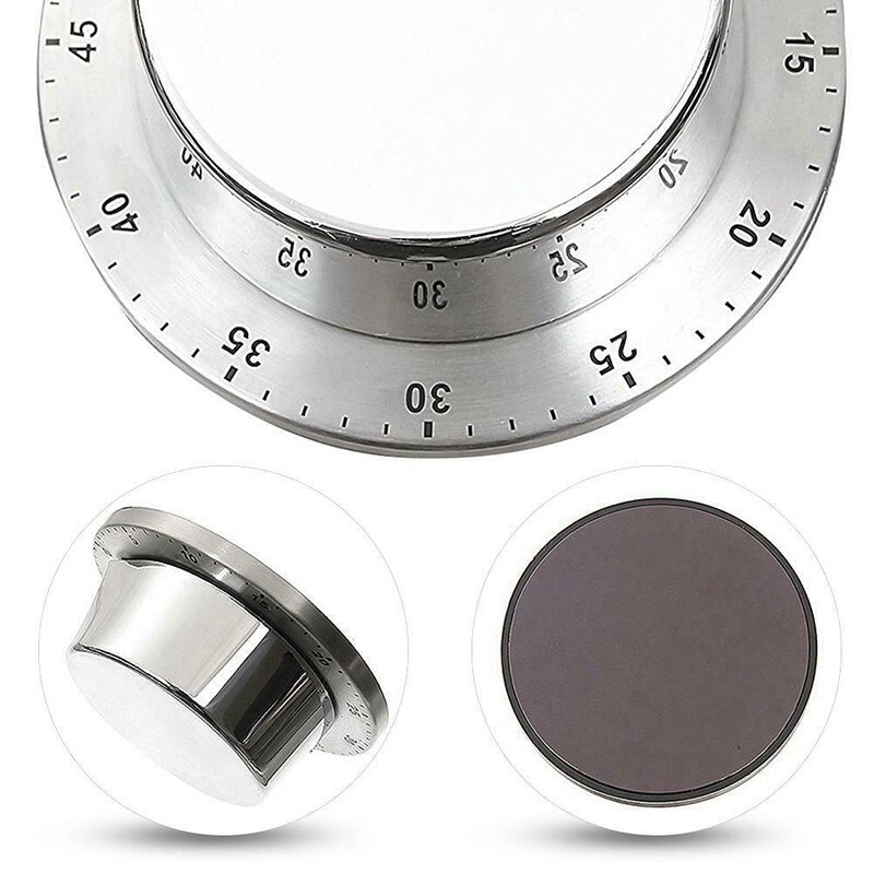 Stainless Steel Kitchen Timer with Magnetic Base Manual Mechanical Cooking Clock Alarm Reminder