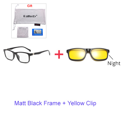 Ralferty student 5 in 1 magnetisk solbrille børn børn klip på briller  tr90 optiske recept briller stel 3d brille  tr8006: 1 ramme gul klips