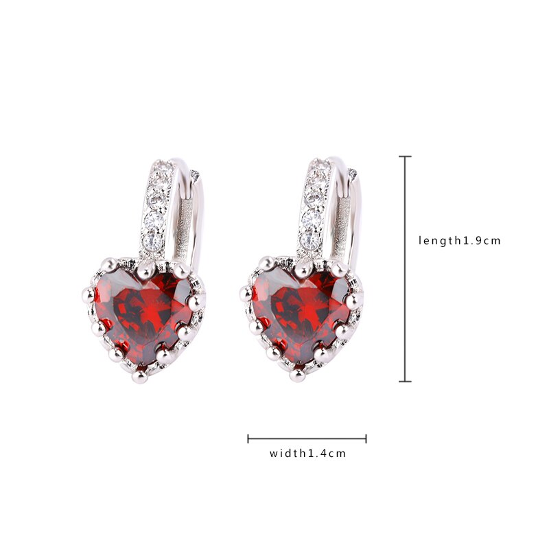 JUWANG Luxury Geometric Heart Crystal Clip Earrings for Lady Bling Inlaid Cubic Zircon Dangle Rhinestione Jewelry Pendant