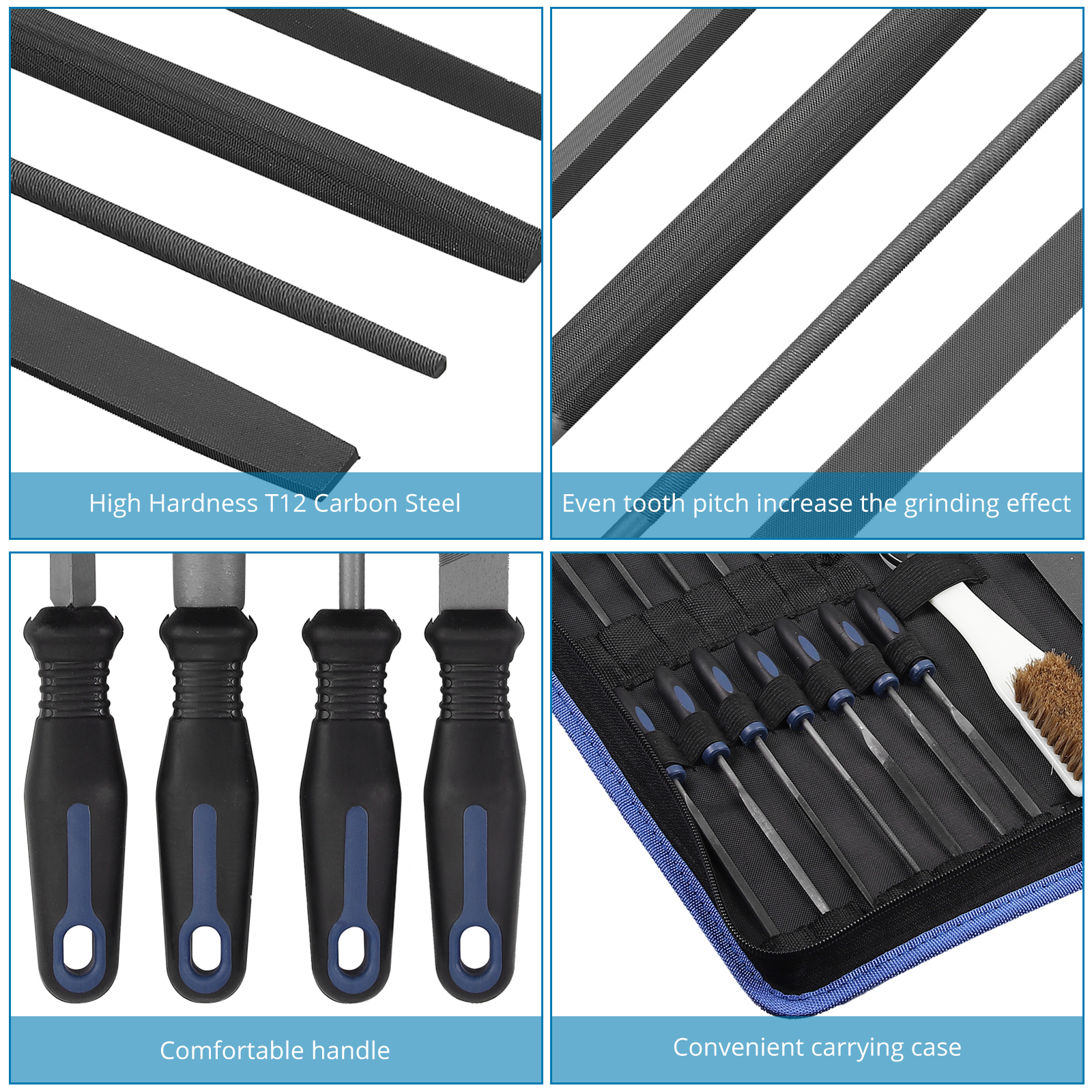 GARLLEN 20 in 1 Files Set 4*200mm Flat Half-Round Round Triangle File &amp; 14*Needle File For Shaping Metal Jewelry Glass Tile etc