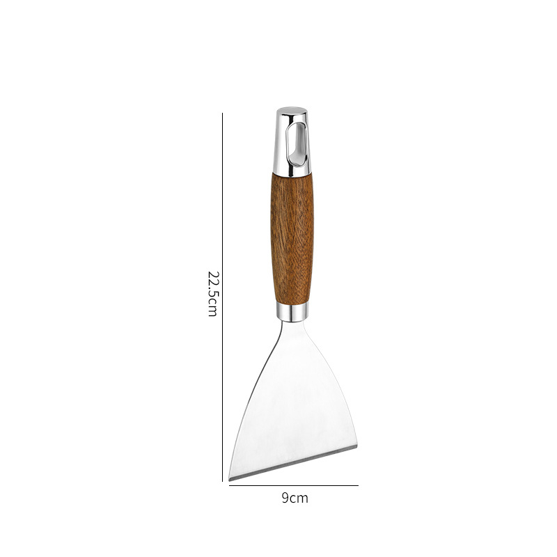 Spatule de cuisson avec manche en bois en acier inoxydable, pelle à frire pour Steak et crêpes, grattoir Teppanyaki, outil de Barbecue, accessoires de cuisine: Clair
