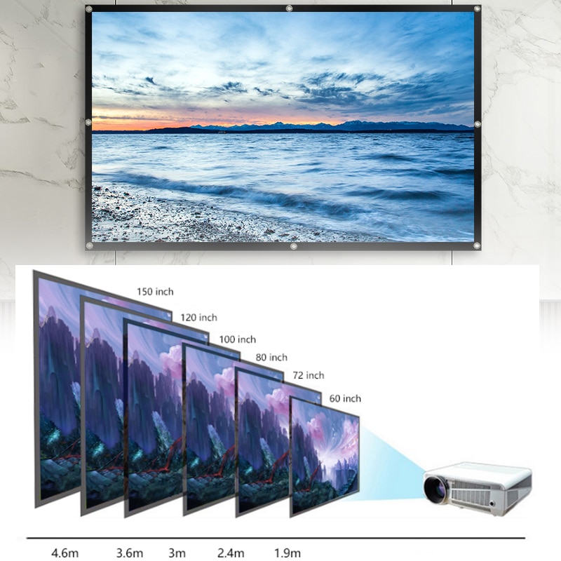 Pantalla de proyector plegable portátil para cine en casa, pantalla de proyección HD 16:9 de 60/72/84/100/120/150 pulgadas