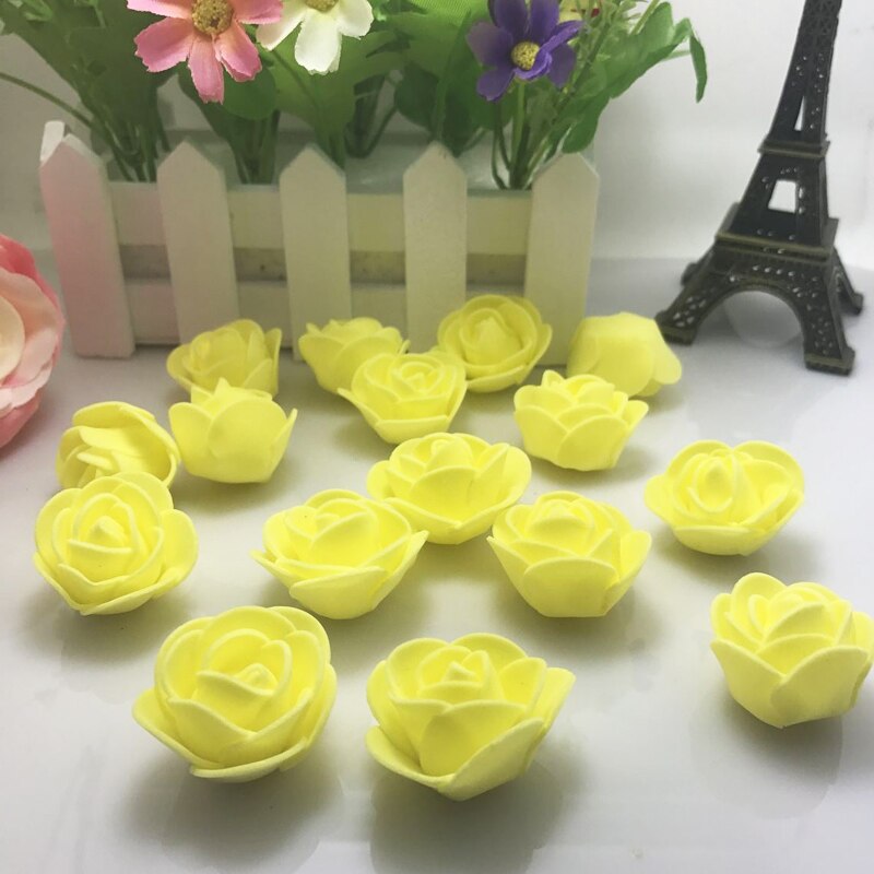 10pcs Tiffany blue Mini PE Foam Roses Artificial Flowers For Wedding Box Handmade Decoration DIY Wreath Valentine's day: yellow