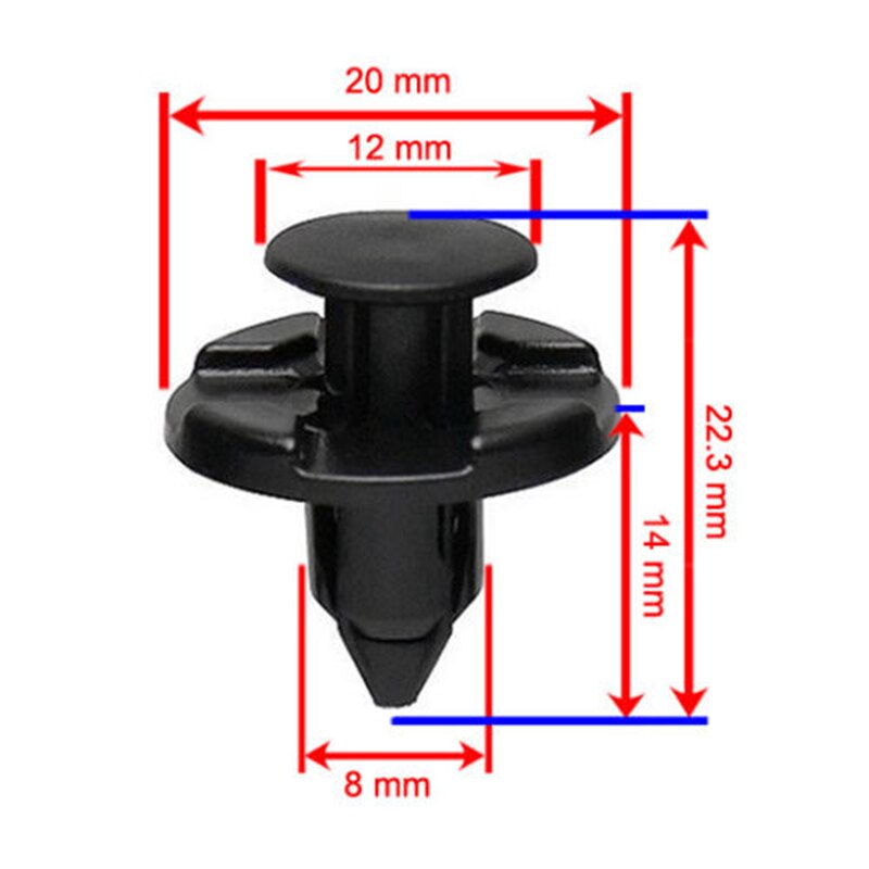8mm st fender clips plast stötfångare 14mm stam 100 st nitklaffar märke
