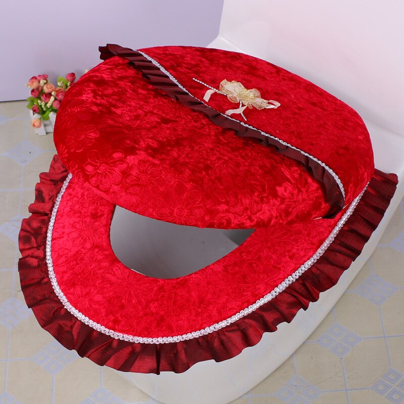 2 pcs/set Overcoat Toilet Case Universal Thicked Toilet Seat Cover Warm Plush Toilet Cover Seat Lid Pad For Bathroom Decoration: Red 2pcs