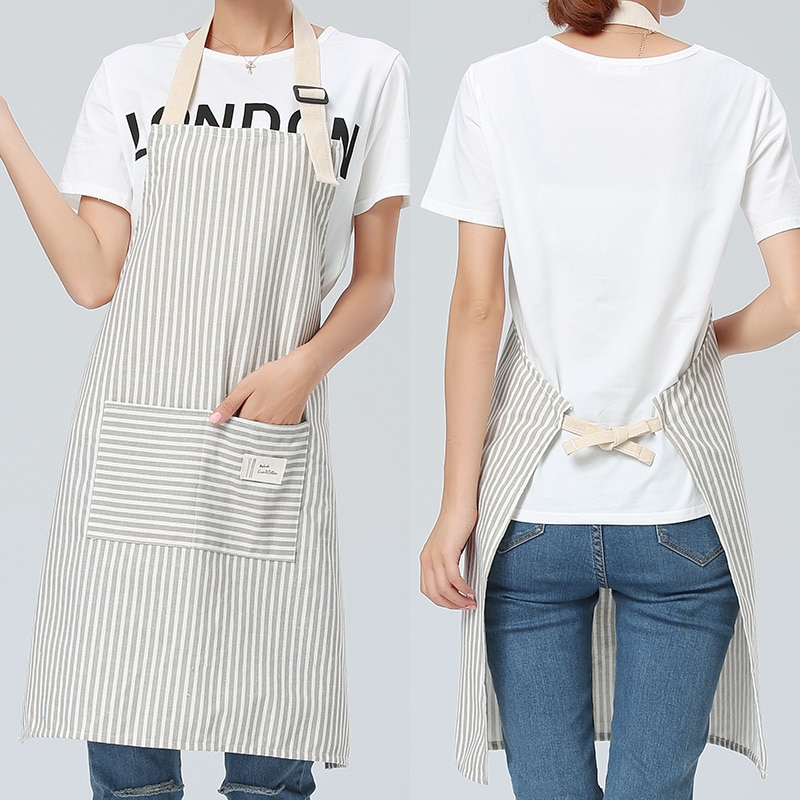 DILLMAN Keuken Koken Verstelbare Schorten. Mannen Vrouwen Slabbetje Zachte Chef Streep Schort met 2 Zakken, 68*75cm/26.8/29.5inch