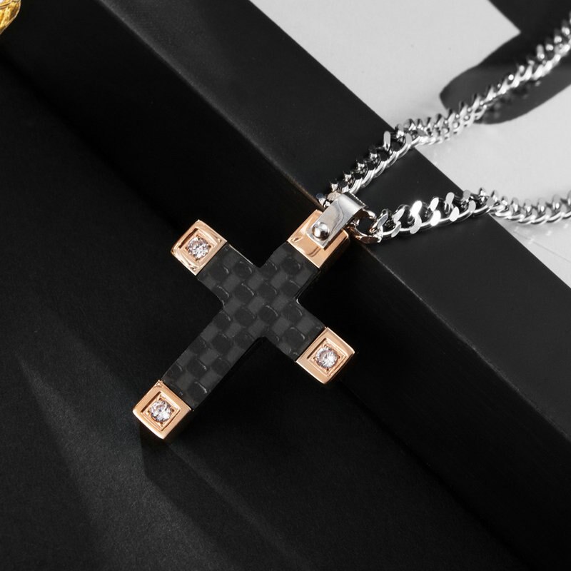 Yoiumit Men&#39;s Stainless Steel Diamond Cross Pendant Two Color Gold Plated Boys Necklace Chain Party Jewelry
