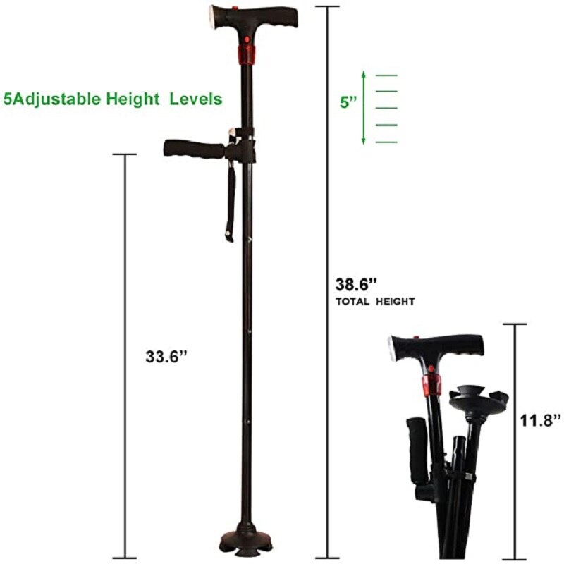 movable adjustable foldable walking cane Smart cane with LED light