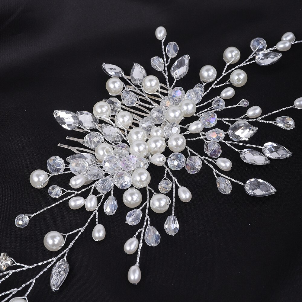 Zilveren Bruiloft Accessoires Voor Haarband Vrouwen Haar Kam Party Haar Sieraden Bruids Strass Haar Decoratie Haar Clips