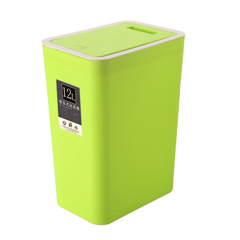 12L Bathroom Trash Can Toilet Kitchen Waste Bin Dustbin Garbage Bin Press Lid: Green
