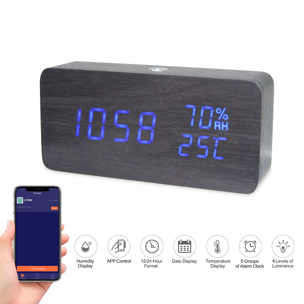 Led Houten Digitale Wekker Voice Control Temperatuur Display Backlight Elektronische Usb/Aaa Aangedreven Klok Tafel Voor Home Decor: 5