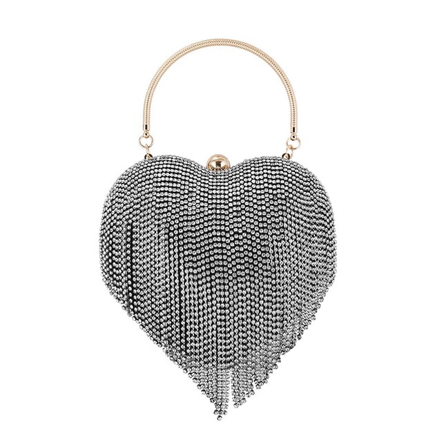 Sacos de embreagem da noite dos diamantes da tira para a mulher 2020 diamante dourado borlas bolsa de embreagem senhoras artesanal coração saco de casamento brilhante: Black