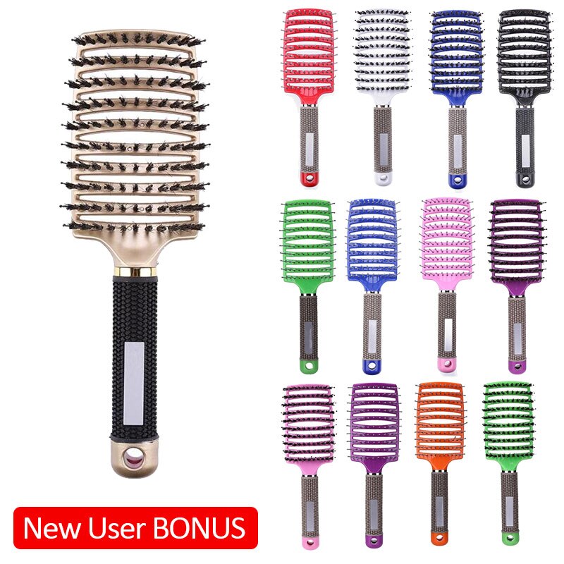 Meisjes Haar Hoofdhuid Massage Kam Haarborstel Varkenshaar Nylon Vrouwen Nat Krullend Ontwarren Haar Borstel Voor Salon Kappers Styling Tools
