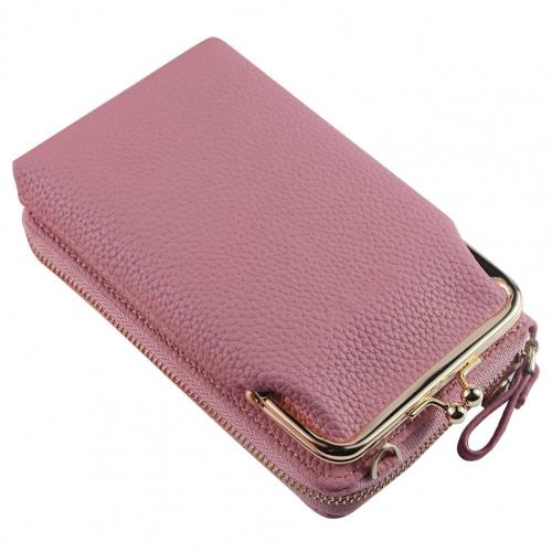 Verkoop! Aankomst Vrouwen Mode Faux Lederen Portemonnee Lange Diagonale Schoudertas Telefoon Rits Clutch: Dark Pink