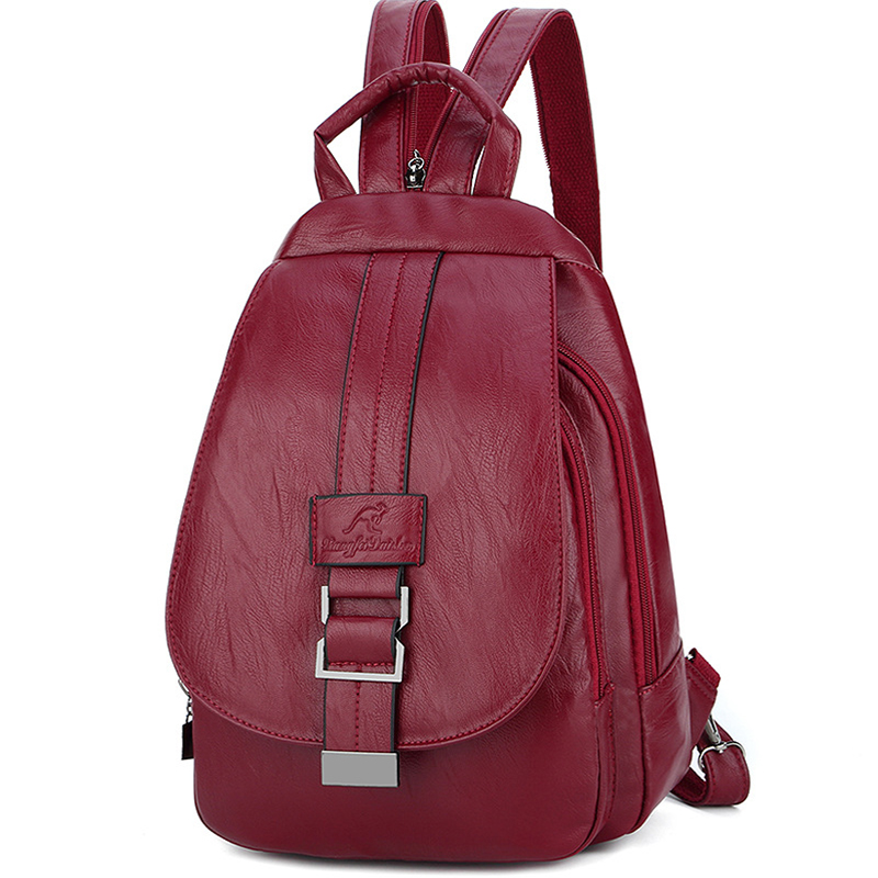 Femmes sacs à Dos en cuir Vintage femme Sac à bandoulière Sac A Dos voyage dames Sac à Dos Mochilas sacs d'école filles Preppy Bookbag: Rouge
