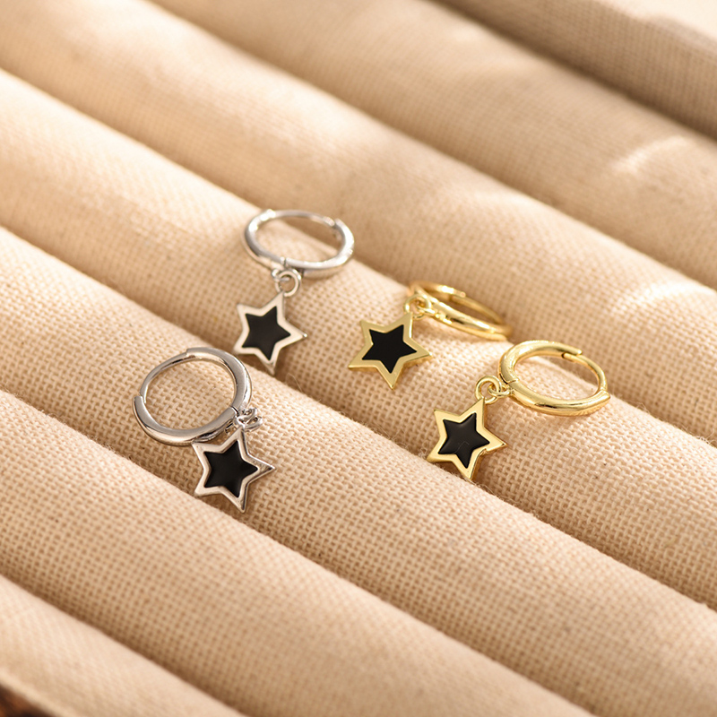 Pendientes de aro pequeños y bonitos para mujer, Mini círculo redondo Huggie pequeño con colgante de estrella de pentagrama, accesorio para la oreja colgante para mujer