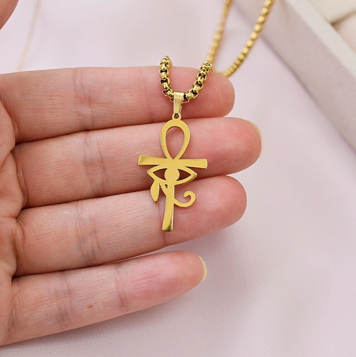 Vintage egyptisk öga av ra hänge halsband för kvinnor punk rostfritt stål mytologi horus amulett choker retro festsmycken