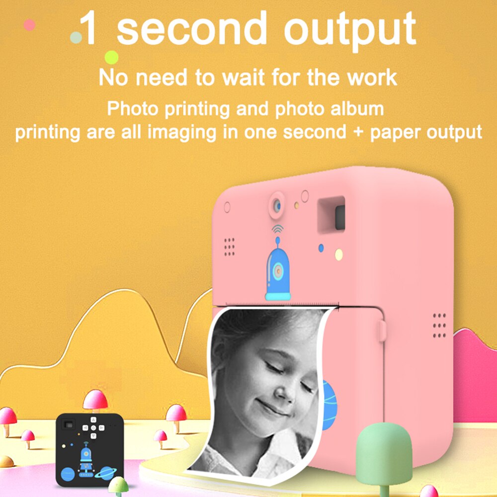 Brand Mini Photo Printer 1080P Instant Print Camera Wireless Thermal Label with 3 Roll Printer Paper for Travel List Work Memo