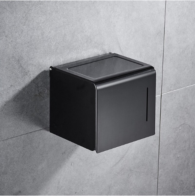 Toilet Paper Holder Matte Black Aluminum Bathroom Roll Paper Wall Mounted Mobile Phone Rack Paper Towel Holder ZM716: A