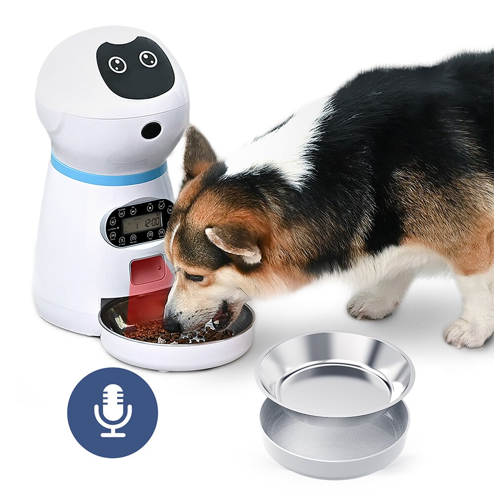 Automatic Pet Feeders US/UK/EU Plug With Voice Record Stainless Steel Dog Food Bowl Auto Cat LCD Screen Timer Food Dispenser