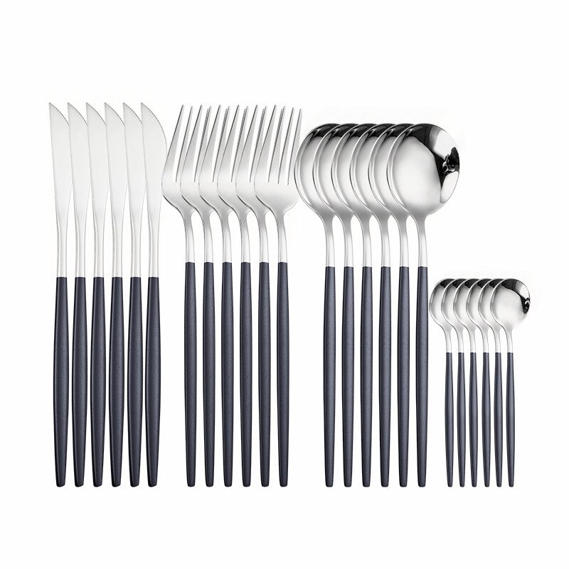 24 pçs conjunto de talheres de ouro 18/10 talheres de aço inoxidável conjunto faca garfo colher conjunto de utensílios de mesa máquina de lavar louça louça segura conjunto caixa de presente