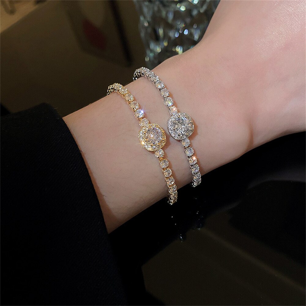 Trendy Quadratischen Diamant Kristall Tennis Armbänder für Frauen Geometrie AAA Zirkonia Strass Perle Kette Partei Edlen Schmuck