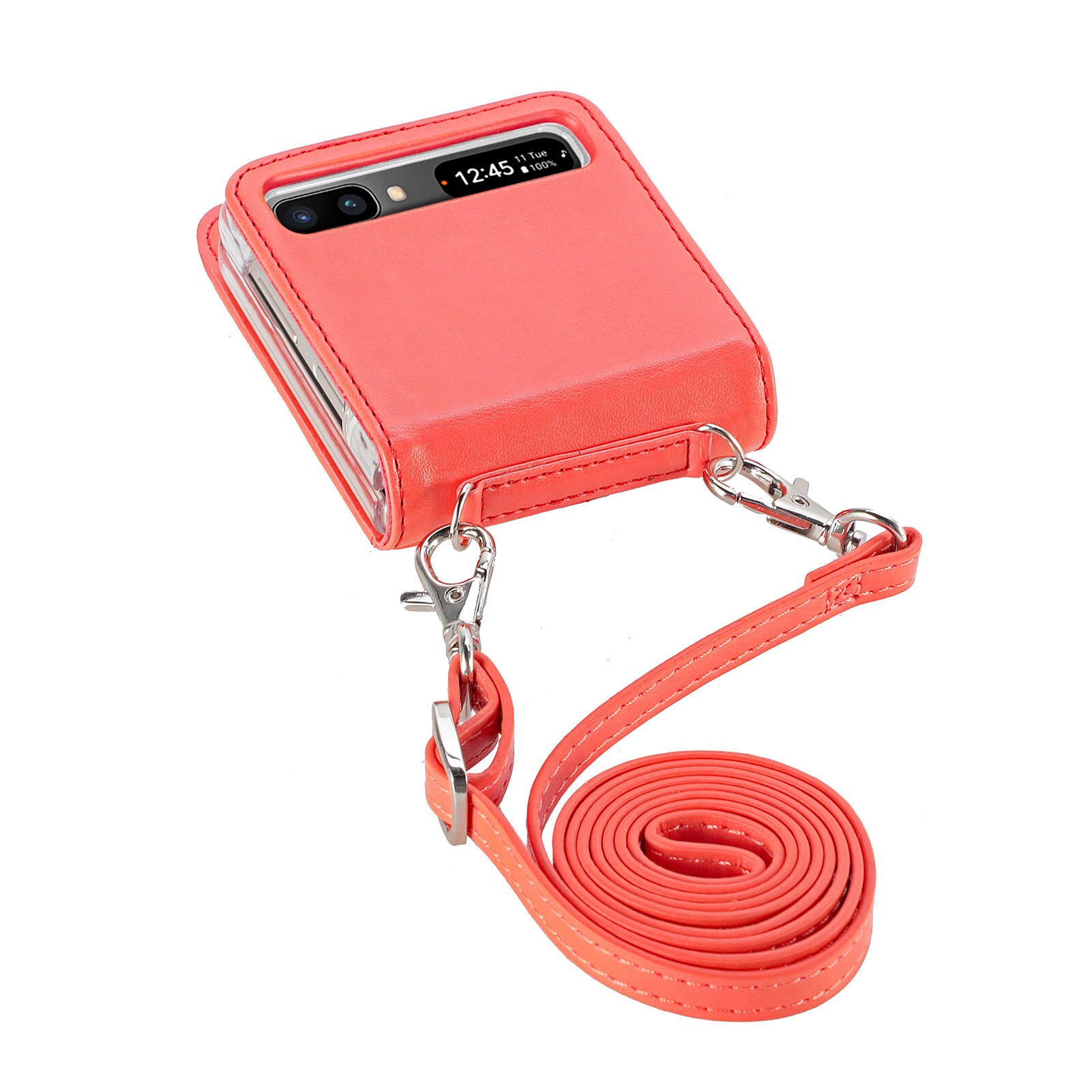 Læder pung telefonrem etui til samsung galaxy z flip 3 flip 3 5g flip kortlomme uden fingeraftryk cover fundas: Til galaxy z flip 3 / Rød