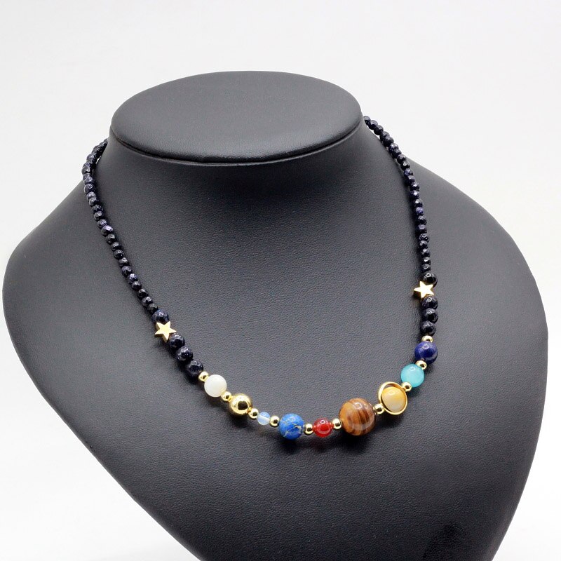 Solar System Necklace Universe Galaxy the Eight Planets Natural Stone Beads Necklaces for Women