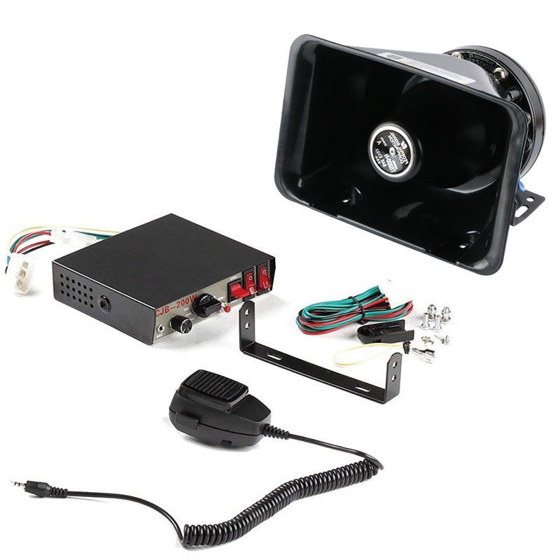 Super Loud 200W For Car Auto Truck Police Fire Siren 8 Tone Alarm Warning Speaker Black Shell DC 12V Multi-tones Horn