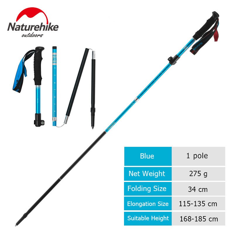 Naturehike Trekking Pole Portable Folding Trekking Walking Stick Telescopic Stick Hiking Stick Aluminium Walking Hiking Poles: Blue - 1 pole