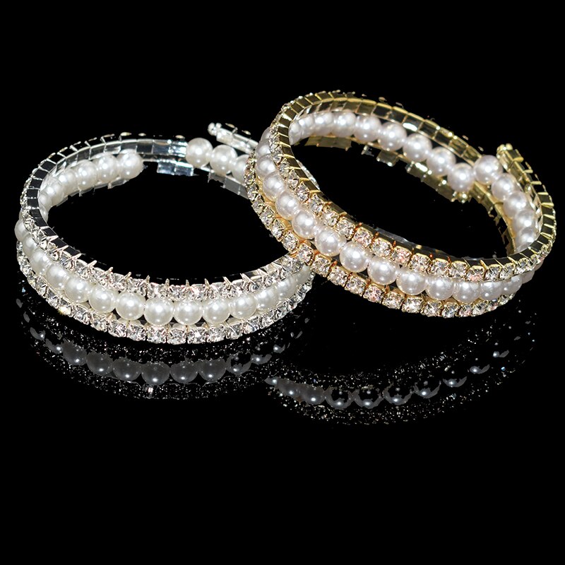 Crystal Parel Armband Goud Zilver Plated Bangles Dames Strass Armband Opening Armband Meisje Sieraden
