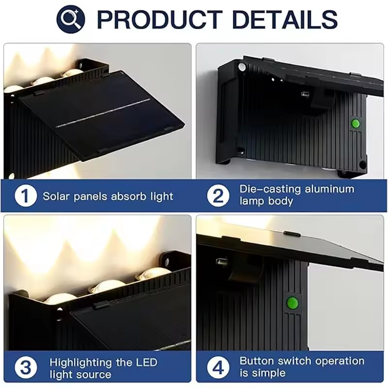 Solar wandlamp  ip65 waterdichte led buitenlamp op zonne-energie met warm licht voor achtertuin, garage, tuin, hek en decoratieve verlichting