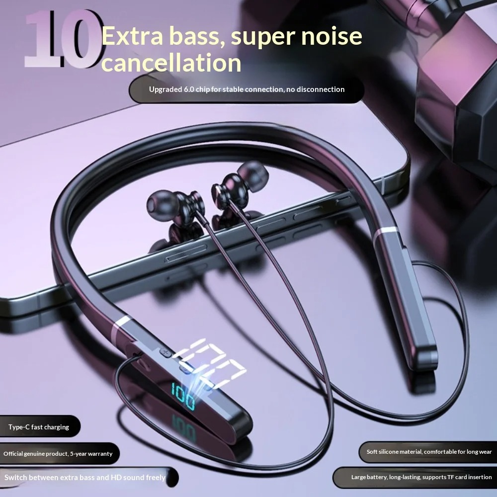 Neck-Hung Bluetooth Earphones Comfortable to Wear Ultra-Long Battery Life Noise Cancellation Stereo Sound for Sleep Running Spor